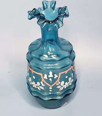  Blue Mary Gregory Hand Painted Glass Vase • $19.99