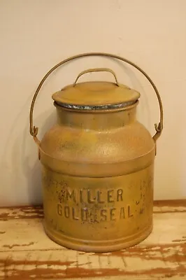 Antique Vintage Painted Miller Gold Seal Steel Cream Milk Jug Can With Lid • $55