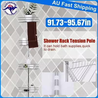 4 Tier Bathroom Corner Shelf Shower Caddy Telescopic Pole Storage Organiser Rack • $34.99