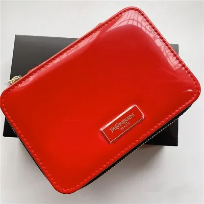 1x YSL Beauty Red Faux Patent Leather Makeup Cosmetic Case Bag Box With Mirror • £23.52