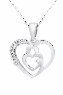 14k White Gold Plated Sterlg Silver Mother & Child Diamond Accent Heart Pendant • $83.78