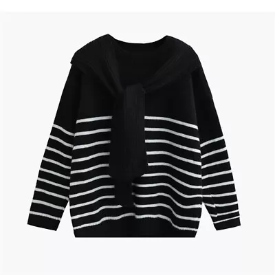 Autumn Winter Korean Women Striped Long Sleeves Loose Sweater And Knitted ShaAW • $30.03