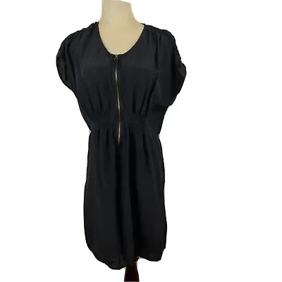 Zara Woman Black Silk Mini Dress Elastic Waste Size Small • $15.95