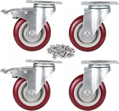 4 Pack 4 Inch Caster Wheels Swivel Plate Polyurethane Wheels Heavy Duty Wheels  • $33.89