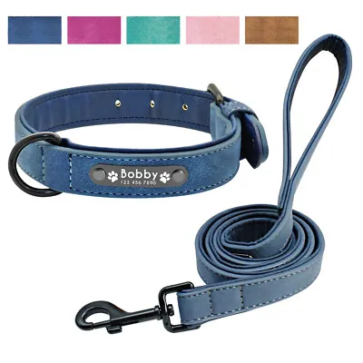 Personalized Leather Dog Collar And Leash Set Custom ID Nameplate Adjustable 2XL • $19.19