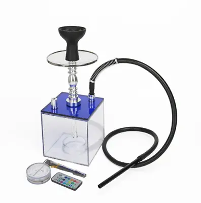 Hookah Set Cube Acrylic Hookah With Multicolor LED Light & Remote NIB -Blue-2 • $48