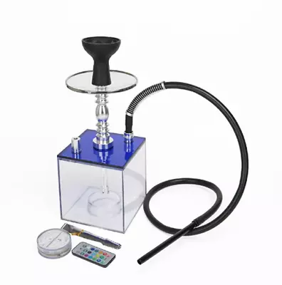 Hookah Set Cube Acrylic Hookah With Multicolor LED Light & Remote NIB -Blue • $54.99