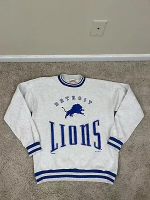 Vtg DETROIT LIONS NFL Nutmeg Mills ￼USA Made Logo Sweatshirt Men’s L Ringer 95’ • $130