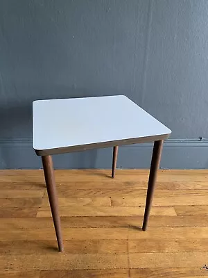 Vintage 60's MCM Wood Side Table With White Laminate Top • $75