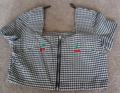 Lazy Oaf Checkerboard Cherry Zip Crop Top Size 14 • £4.99