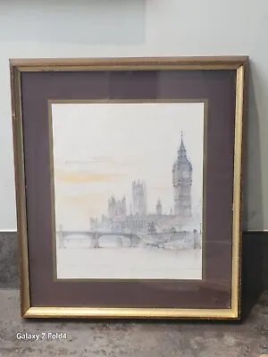 Framed Art Of Westminster Bridge Big Ben London Copenhagen Artist MAD STAGE 1976 • $27.34