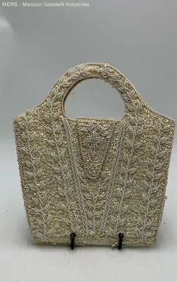 White Sequined Beaded Tote Bag Purse • $14.99