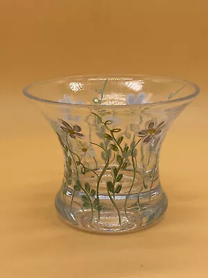 Hand Painted Daisies Flared Clear Glass Candle Holder/Vase • £17.99