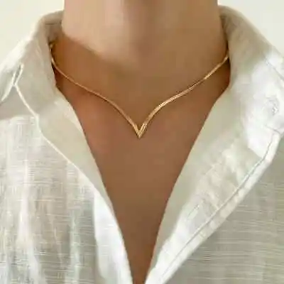 V-Shaped Necklace For Women Flat Snake Chain Choker • $8.89