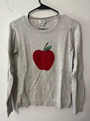 J.Crew Teddie Grey Apple Knit Sweater Size XS Teacher Preppy Crewneck Sequin • $19