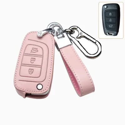 $26.99 • Buy Leather Flip Remote Key Cover Case Keychain For Hyundai I30 I35 I40 Solaris Pink