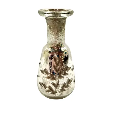 Mercury Glass Vase With Cut In Etched Leaves Design 6.5 Inches • $19.79