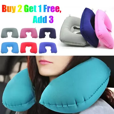 Inflatable Travel Neck Pillow Flight Rest Sleep Support Blow-up Cushion Camping • £3.24