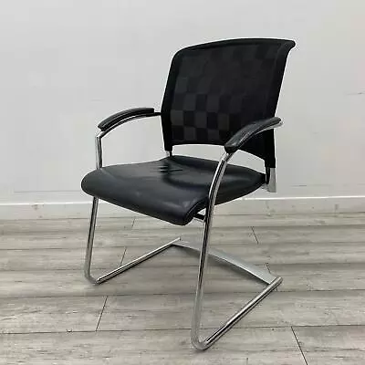 Interstuhl Mesh Office Meeting Chair Cantilever Frame Real Leather Seat Black • £150