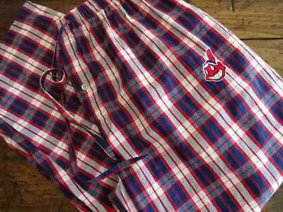 CLEVELAND INDIANS Vintage CHIEF WAHOO Red White Blue PLAID Mens XL LOUNGE PANTS • $34.99