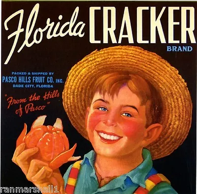 Dade City Florida Cracker Boy Orange Citrus Fruit Crate Label Vintage Art Print • $11.19