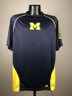 Men's Adidas Michigan Wolverines Navy Toxic Climalite Short Sleeve Shirt NWT L • $24