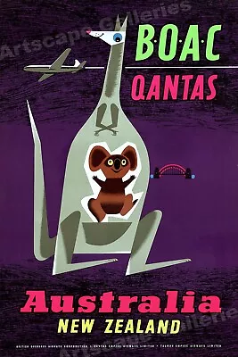 1950s Qantas Airlines Australia New Zealand Vintage Style Travel Poster - 16x24 • $13.95