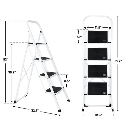 Protable  4 Step Ladder Folding Steel Wide Step Anti-Slip Sturdy 330lbs Home Use • $47.58