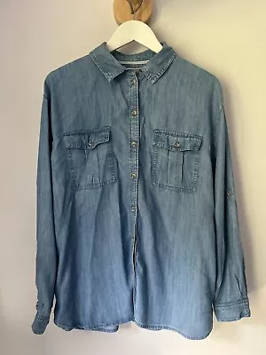 Fat Face Blue Chambray Denim Shirt Lightweight Rolled Sleeve Uk12 • £18