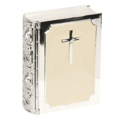 Bible Silverplated & Cream Epoxy Trinket Keepsake Box Christening Gift • £13.97