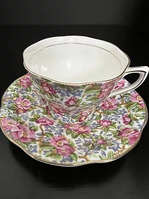 Rosina Bone China England Footed Cup & Saucer Floral Chintz • $24.99