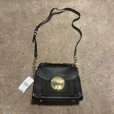 NWT Michael Kors Margo Medium Satchel Black Purse Crossbody Leather Gold Trim • $120