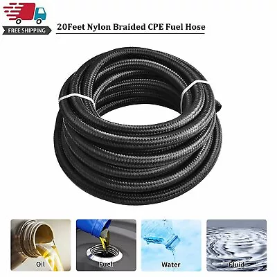 20 Feet Black AN6 Nylon & Stainless Steel Braided Fuel Oil Gas Line Hose -6AN • $30.50