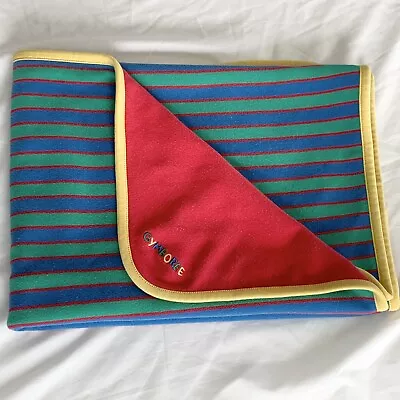 Vtg Gymboree Logo Baby Blanket Blue Green Red Stripe Yellow Trim Early 1990’s • $199