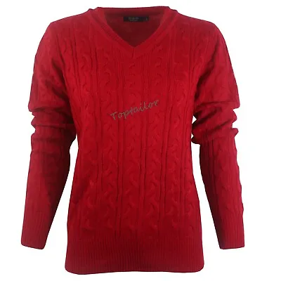 Ladies V Neck Cable Knit Long Sleeve Knitted Jumper Sweater Top Quality 401 • £8.99