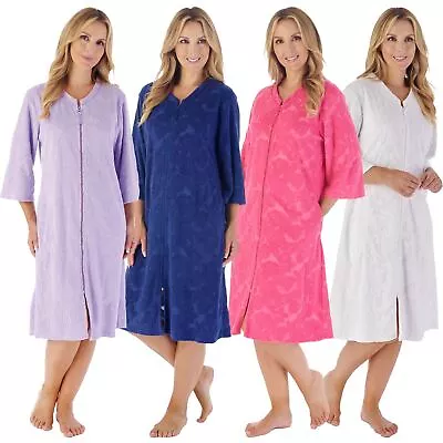 Slenderella Zip Towelling Robe Floral Embossed Towel Dressing Gown Bathrobe • $82.49