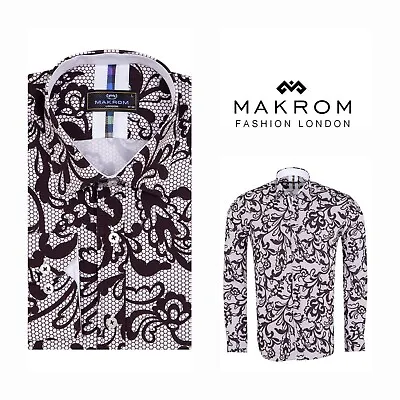 MAKROM  Grey Paisley Embroidery Print Shirt • £39.99