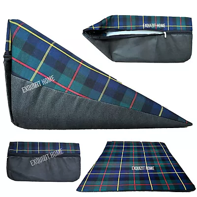Large Acid Reflux Flex Support Bed Wedge Pillow With Cover TARTAN DESIGN GREEN • £21.99