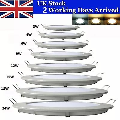 Ultra-thin Recessed LED Flat Panel Round Ceiling Light Downlight Spotlight UK • £4.39