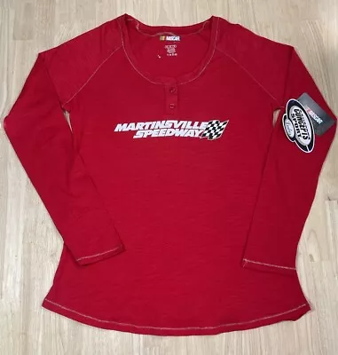 MEDIUM Womens MARTINSVILLE SPEEDWAY Racing T-Shirt Long Sleeve 3/4 BUTTON UP NWT • $21.99