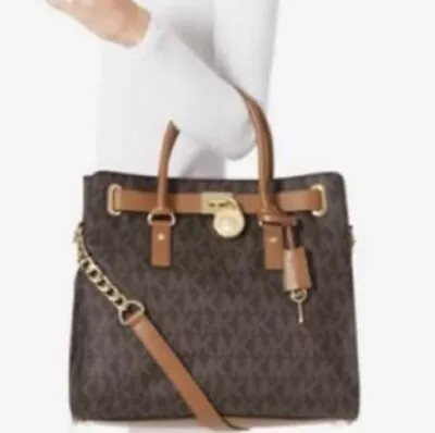 Michael Michael Kors Hamilton Signature Monogram Logo Two-way Bag Large Brown • $125