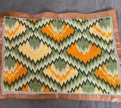 VTG Needlepoint Complete Flame Stitch MCM Orange Yellow Green 60s Hand Stitched • $30.87