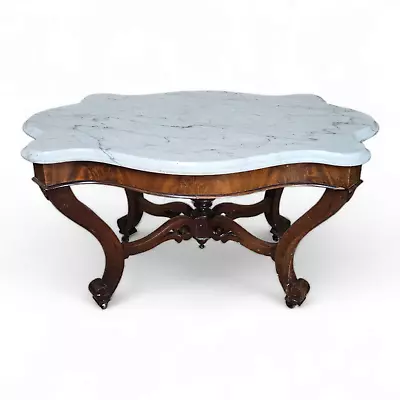 Antique Turtle Top Marble And Mahogany Coffee Table • $845