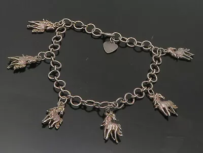 925 Sterling Silver - Vintage Dark Tone Horse Charmed Chain Bracelet - BT6052 • $85.93