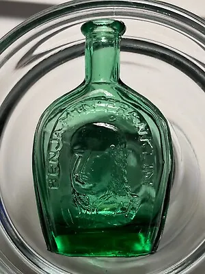 $7.49 • Buy Benjamin Franklin Green Glass Miniature Flask Bottle  Taiwan