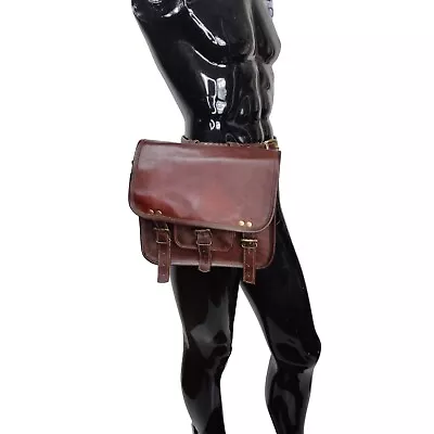 Brown Leather Messenger Hip Belt Bag Vintage 60's 70's Men's Briefcase • $213.75