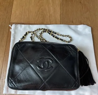Chanel Vintage Black Mini Camera Tassel Bag Lambskin • $1600