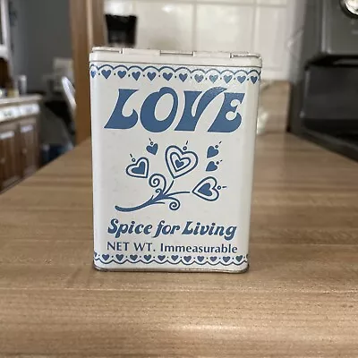 Vintage Blue Lettering LOVE Is The Spice For Living Tin Immeasurable HTF • $37.99
