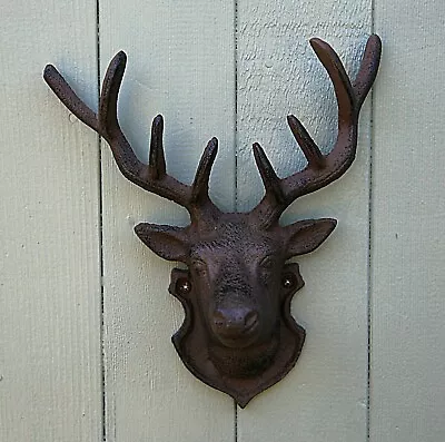 £15.99 • Buy Cast Iron Rustic Wall Mounted Metal Reindeer Deer Stag Head With Antlers Brown