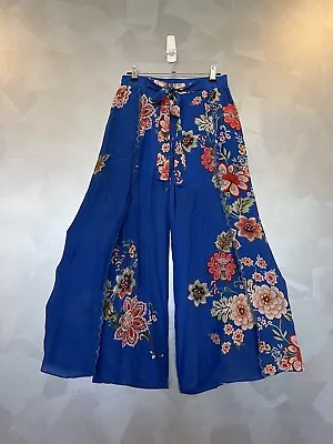 Johnny Was Vivian Floral Royal Blue Wide Leg Pants Sz Xs Generous Hippie Boho • $149